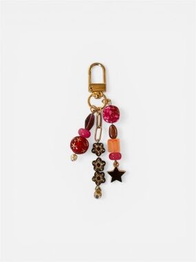 Gold-Tone Pink & Orange Beaded Charm Keychain Bag Charm (HAN)